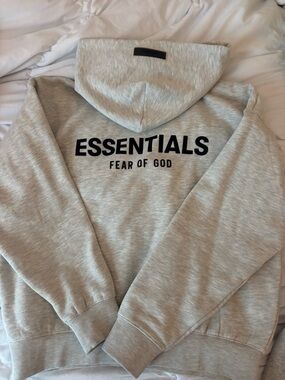 Essentials Crewneck Hoodie in Light Gray with Black Logo